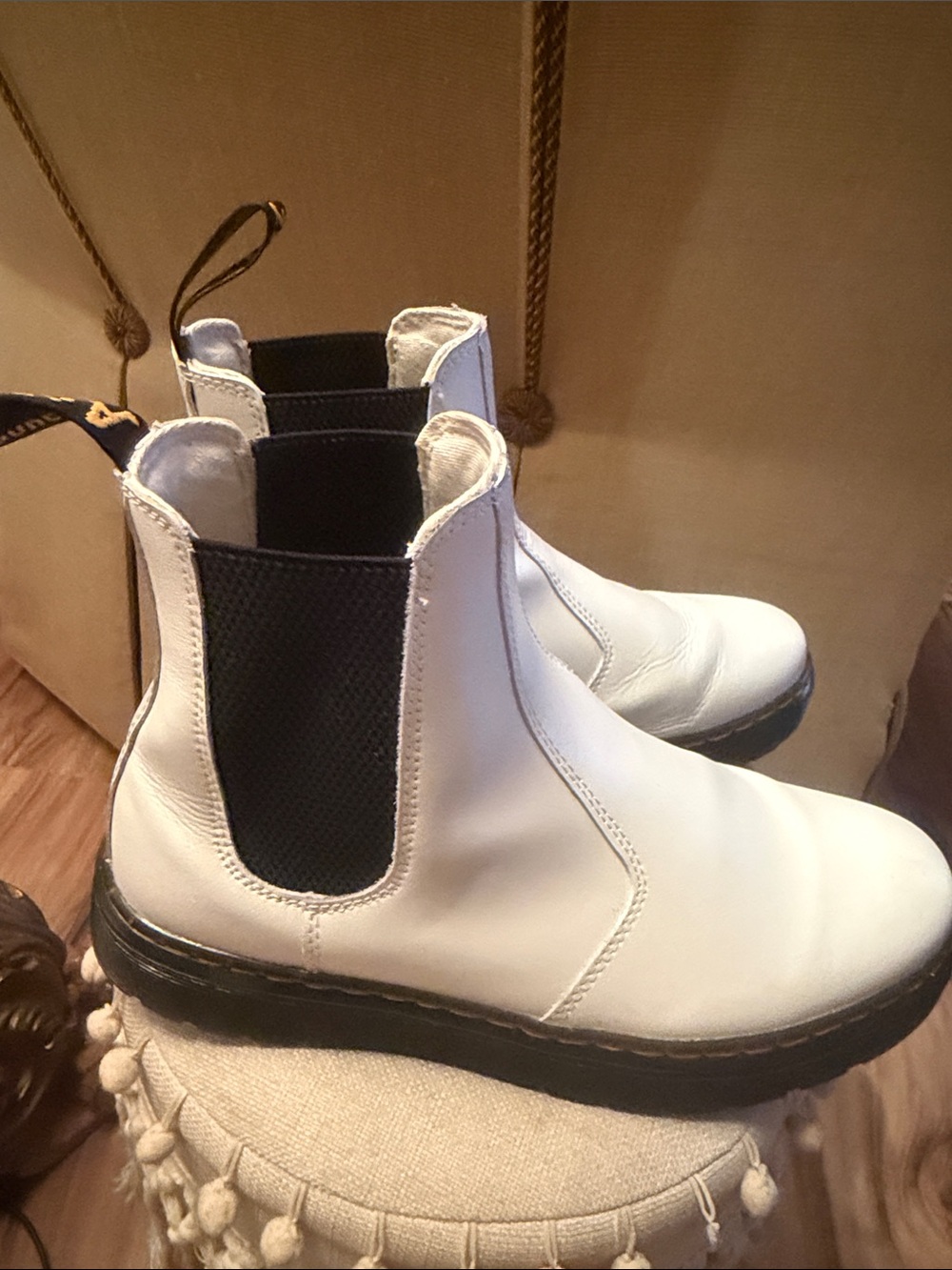 Dr Martens White Chelsea Boots with Black Elastic Panels